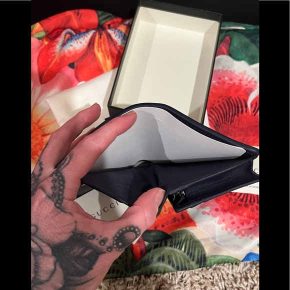💐GUCCI Canvas Flora Floral Zumi Card Case Wallet Navy Multicolor💐 - Picture 7 of 11